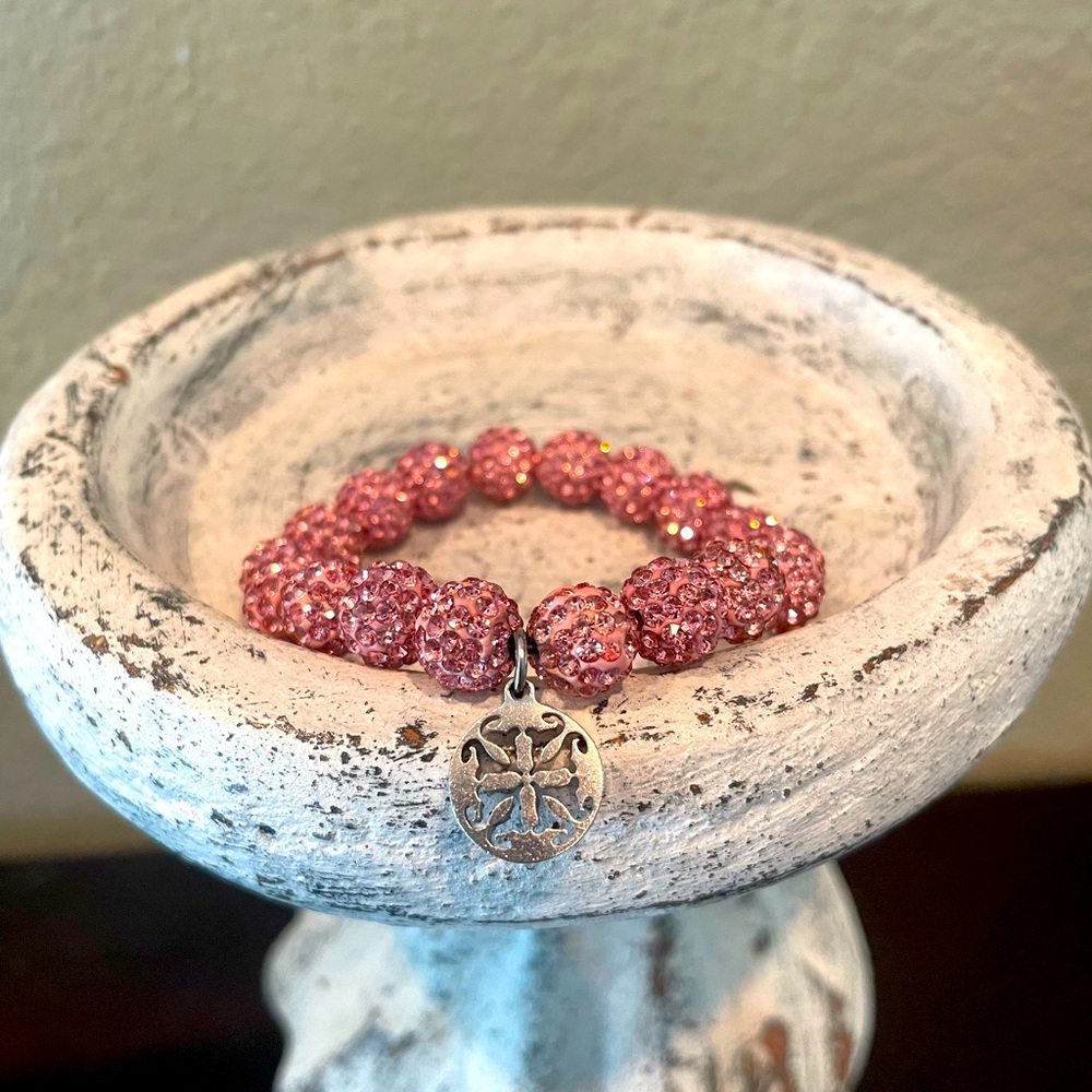Rustic Cuff Light Pink Sparkle Beaded Bracelet